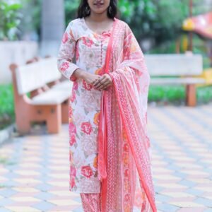 White & Pink Kurta Set