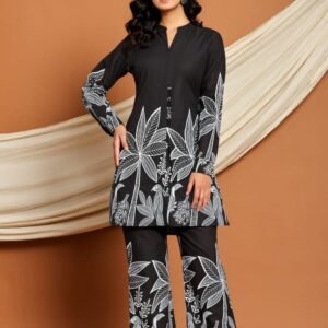 Black Printed Coat Set