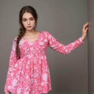 Pink White Printed Kurti