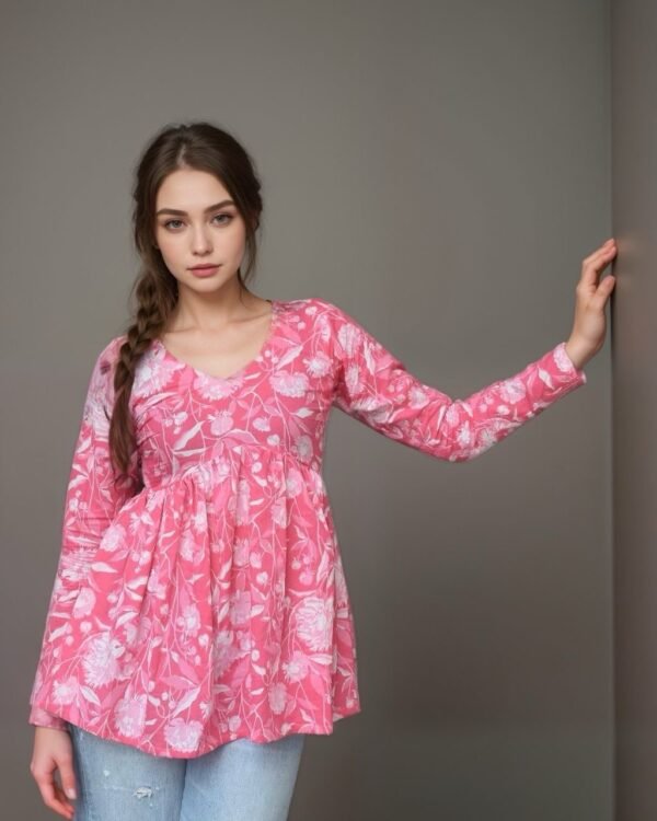 Pink White Printed Kurti