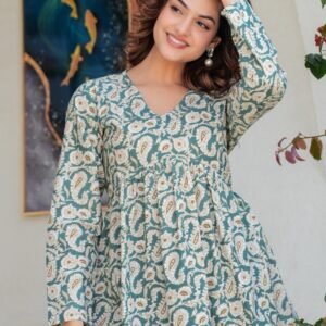 Green Black White Printed Kurti