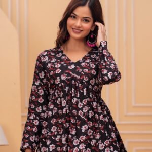 Yellow Purple And Black Printed Kurti