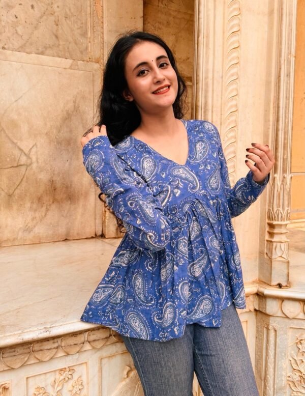 Nevy Blue and Blue White Printed Kurti