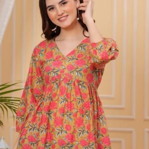 Dark Golden Red Printed Kurti