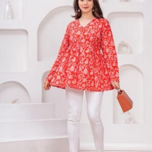 Light , Dark , Red White Printed Kurti